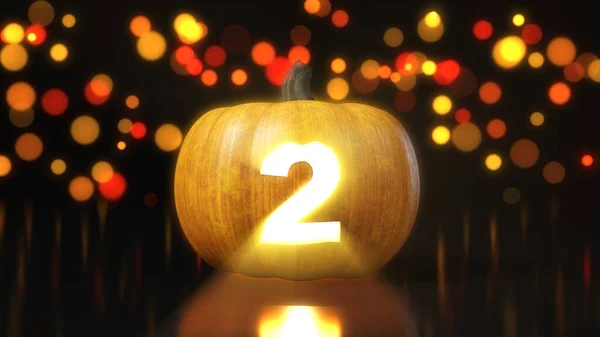 Nummer Två Ristade Halloweenpumpa Illustration Med Bokeh Effekt Bakgrunden Lämplig — Stockfoto
