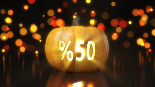 Verkaufs Symbol Auf Halloween Kürbis Geschnitzt Illustration Mit Bokeh Effekt — Stockfoto