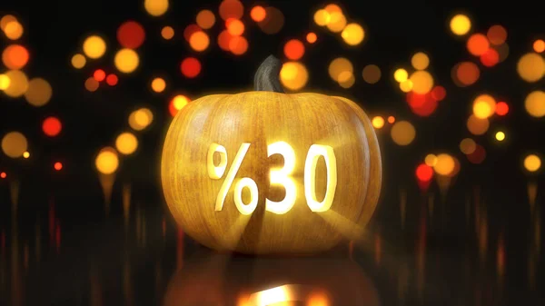 Verkaufs Symbol Auf Halloween Kürbis Geschnitzt Illustration Mit Bokeh Effekt — Stockfoto