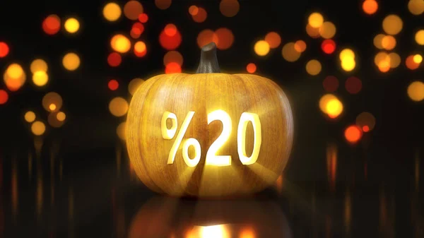 Verkaufssymbole Auf Halloween Kürbis Geschnitzt Illustration Mit Bokeh Effekt Hintergrund — Stockfoto