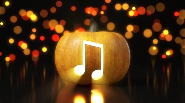 Símbolo Musical Tallado Calabaza Halloween Ilustración Con Efecto Bokeh Sobre —  Fotos de Stock