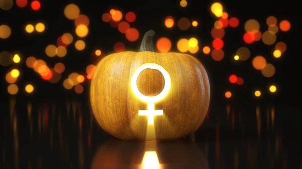 Weibliches Symbol Auf Halloween Kürbis Geschnitzt Illustration Mit Bokeh Effekt — Stockfoto