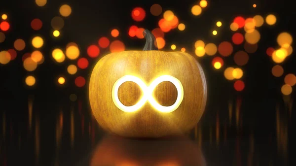 Símbolo Infinito Tallado Calabaza Halloween Ilustración Con Efecto Bokeh Sobre —  Fotos de Stock