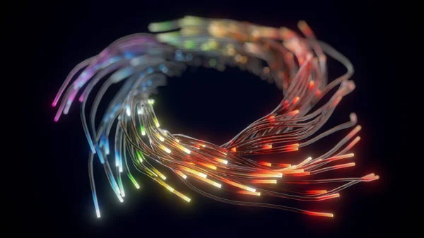 Tracce Vetro Incandescente Concetto Tecnologia Fibra Ottica Con Più Linee — Foto Stock