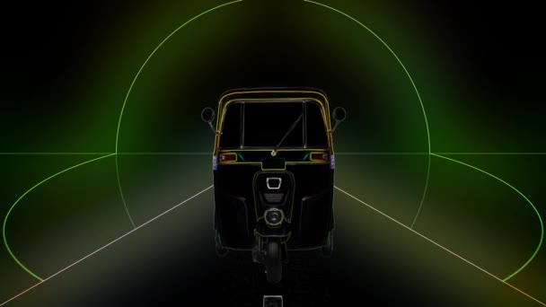 レトロな未来の80年代スタイルのSf自動車人力車の背景 シームレスループ3Dビデオアニメーション Asian Indian — ストック動画