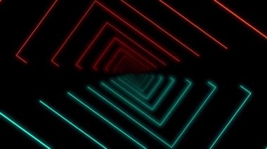 3D görüntüleme, soyut kusursuz arkaplan, döngü animasyonu, ultraviyole neon çizgiler, sonsuz tünelin içinde ilerlemek