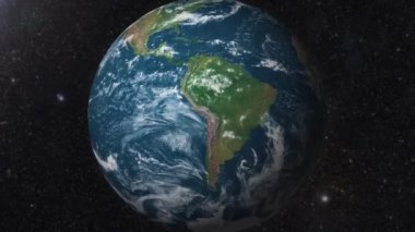 Dünya 'nın Güney Amerika uydu görüntüsüne yakınlaşması 3D canlandırma