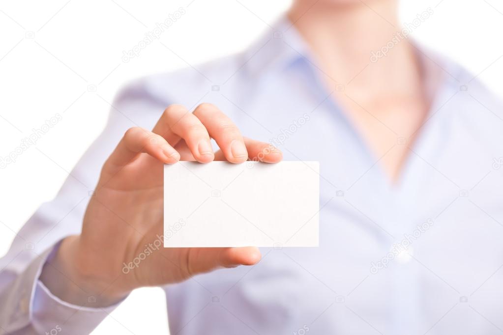 Women handing a business card