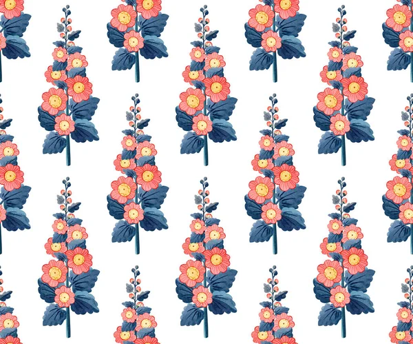 Mallow watercolour pattern. Folk illustration with flowers. — Stock Photo, Image