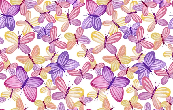 Seamless pattern with butterflies in pastel colors on a white background. — Stock Photo, Image