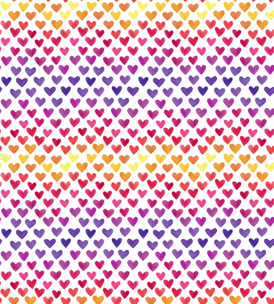 Padrão de aquarela de corações multicoloridos cria um efeito gradiente. — Fotografia de Stock
