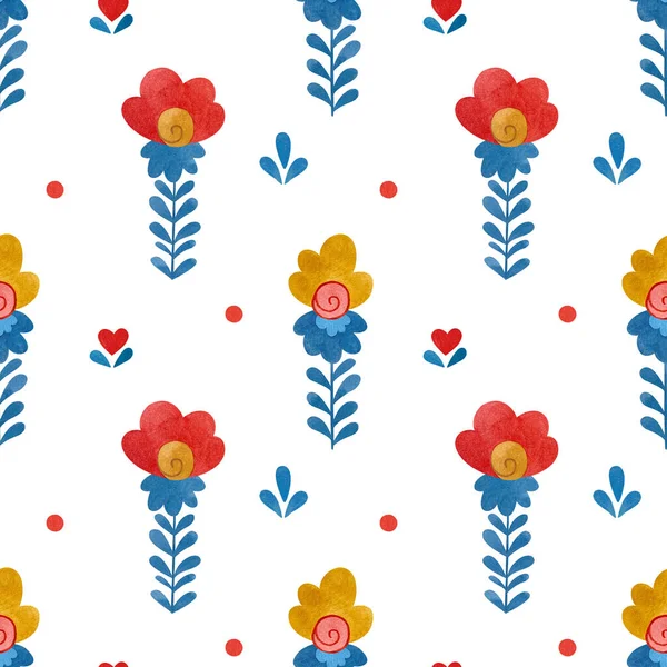 Flower seamless pattern in Russian folk folk style. — Stock Photo, Image