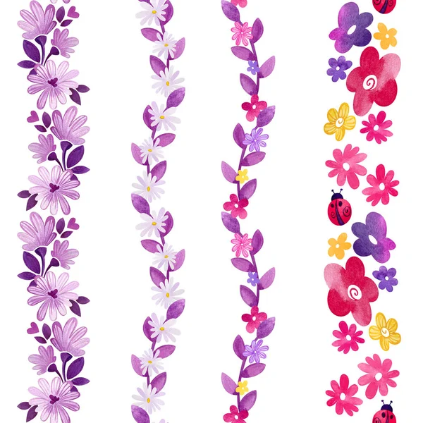 Set of floral borders in lilac tones. — Stock Photo, Image