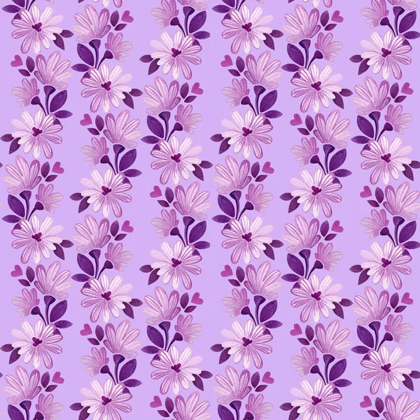 Watercolor seamless pattern of lilac flowers on lilac background. — Stock Photo, Image