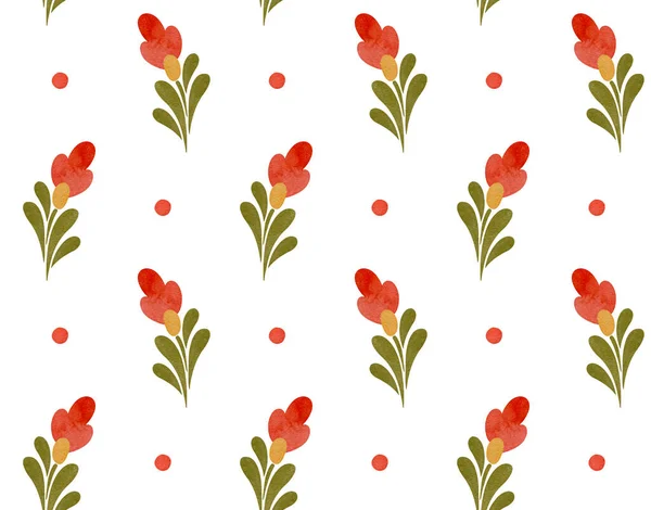 Nahtloses Muster einfacher Volksblumen auf weißem Hintergrund. — Stockfoto
