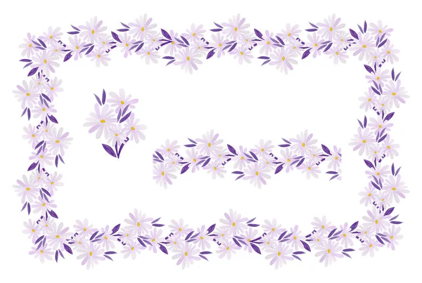 Ensemble aquarelle d'un cadre, d'un bouquet et d'une bordure de marguerites lilas clair. Images De Stock Libres De Droits