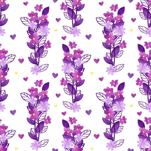 Aquarelle motif sans couture de fleurs lilas sur un fond blanc. Images De Stock Libres De Droits