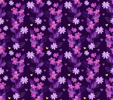 Koyu arkaplanda leylak çiçeklerinin suluboya desenleri.