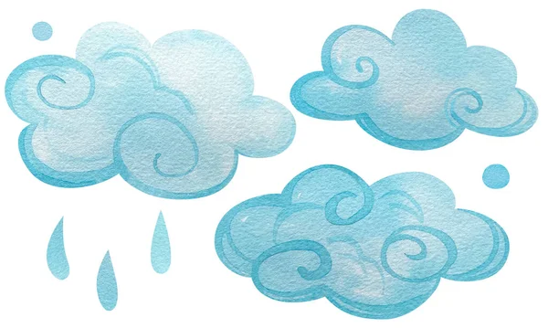 Akvarell felhők egy fehér háttér stilizált. Stock Kép
