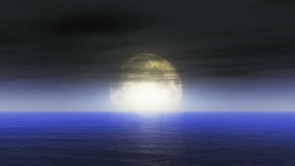 Océano y luna llena — Vídeo de stock
