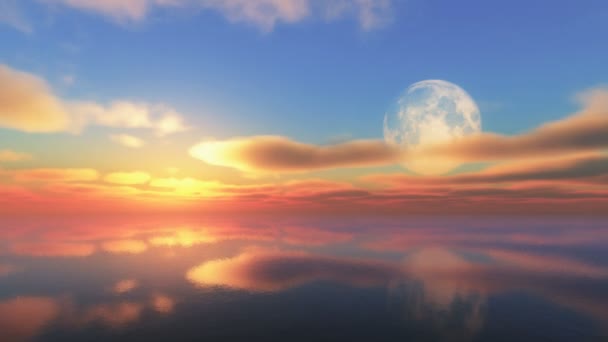 coucher de soleil de lune, horizon au-dessus de l'océan de palourde 