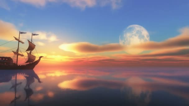 coucher de soleil de lune, horizon au-dessus de l'océan de palourde 