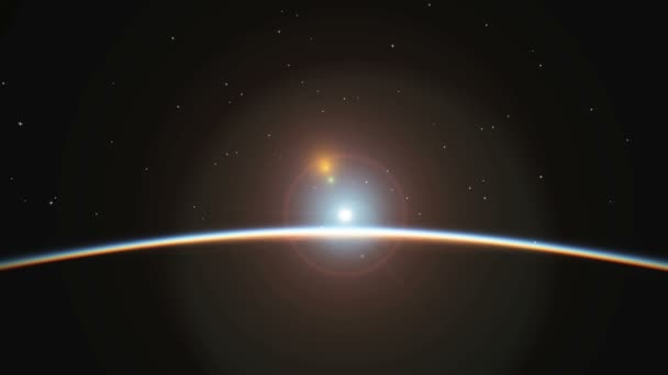 Полет над планетой восход солнца — стоковое видео