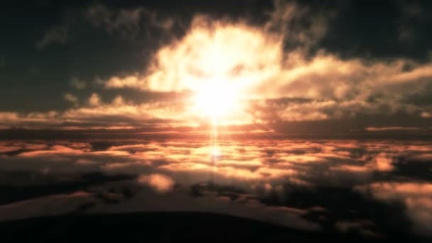 Puesta de sol volar en las nubes — Vídeo de stock