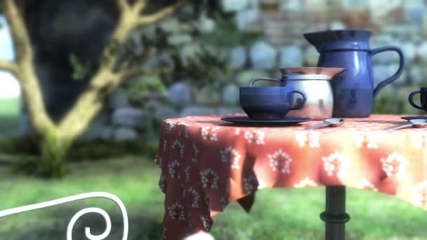 Time for tea in the garden — Stock Video