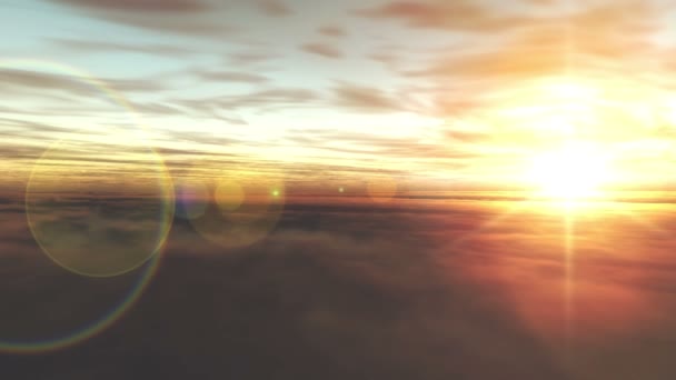 Vliegen over de wolken in de zonsondergang — Stockvideo