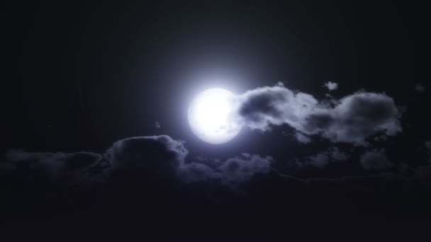 Księżyc w nocy chmury upływ czasu — Wideo stockowe