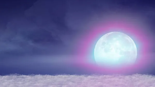 Красивый Реалистичный Полет Над Кучевыми Пышными Облаками Ночную Иллюстрацию Луны — стоковое фото