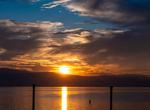 Beautiful Calm Lake Sunset Natural Background — Stock Photo, Image