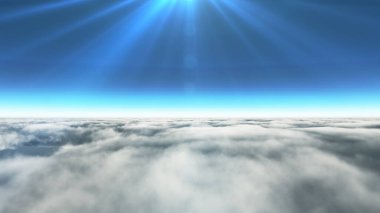 Bulutların üzerinde güneş ışınları, 3 boyutlu resimleme