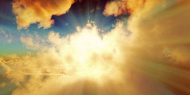 above clouds sun ray sunset. 3d render illustration