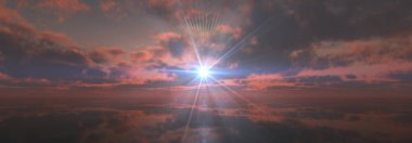 Gün batımı sakin deniz ışığı 3D çizim