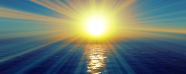 Gün batımı deniz ışığı gökyüzü berrak, üç boyutlu resimleme