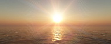 Gün batımı deniz ışığı gökyüzü berrak, üç boyutlu resimleme