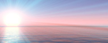 Gün batımı deniz ışığı gökyüzü berrak, üç boyutlu resimleme