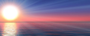 Gün batımı deniz ışığı gökyüzü berrak, üç boyutlu resimleme