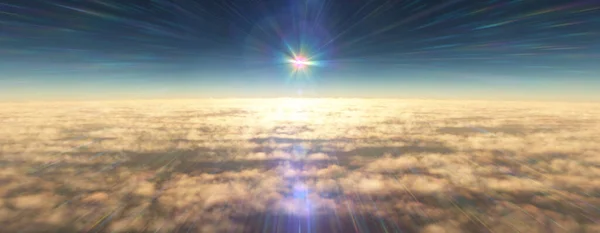 Πετούν Πάνω Από Σύννεφα Ηλιοβασίλεμα Τοπίο Καθιστούν Εικονογράφηση — Φωτογραφία Αρχείου