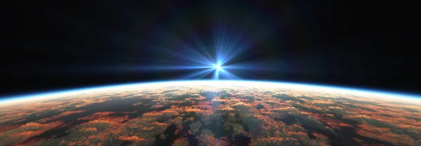 Earth Sunrise Space Cloudy Ocean Rendering Illustration — Stock Photo, Image