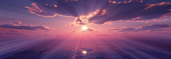 Sunset calmly sea sun ray 3d render illustration