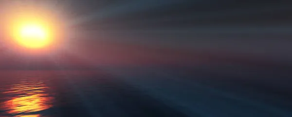 日落海太阳光晴朗的天空 3D渲染插图 — 图库照片