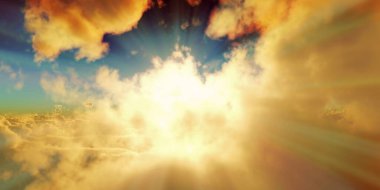 above clouds sun ray sunset. 3d render illustration