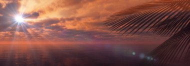 Gün batımı deniz palmiyesi çizimi, 3D görüntüleme