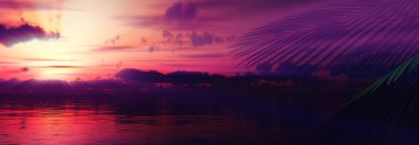 Gün batımı deniz palmiyesi çizimi, 3D görüntüleme