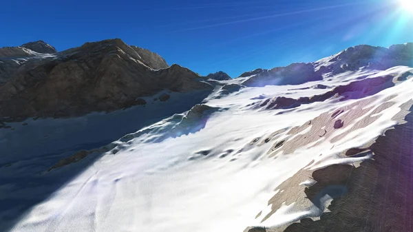山地雪光图解 3D渲染 — 图库照片