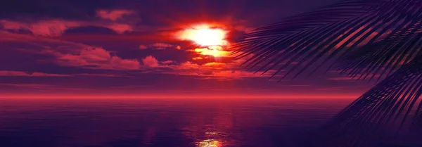 Ηλιοβασίλεμα Θάλασσα Παλάμη Τοπίο Εικονογράφηση Καθιστούν — Φωτογραφία Αρχείου