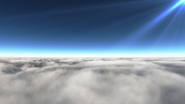 Bulutların üzerinde güneş ışınları, 3 boyutlu resimleme